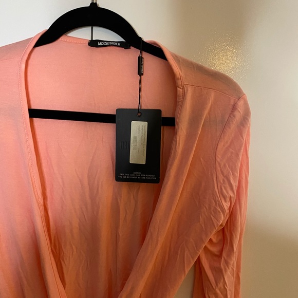 Missguided Long Sleeve Wrap Over Plunge Bodysuit - Picture 3 of 5